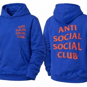 Anti Social Social Club Royal Blue Hoodie with Orange Size S NWOT